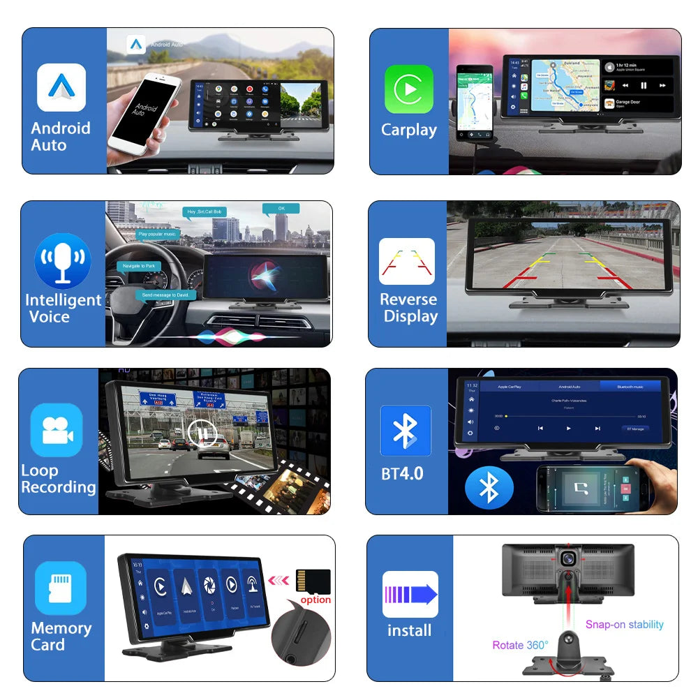 Wireless Carplay Android Auto GPS Dashboard Cam