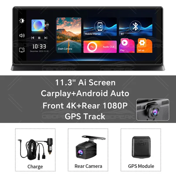 Ai Screen Dash Cam Dual Len 4K Video Recorder