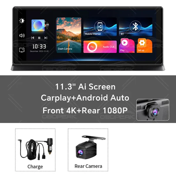 Ai Screen Dash Cam Dual Len 4K Video Recorder