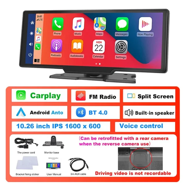 Wireless Carplay Android Auto GPS Dashboard Cam